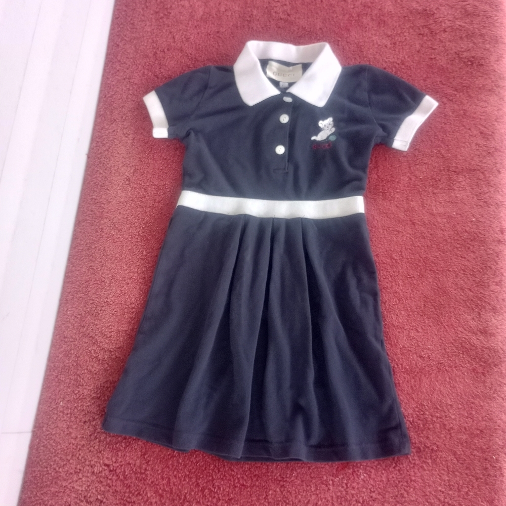 Gucci Girls Navy Polo Dress with White Trim